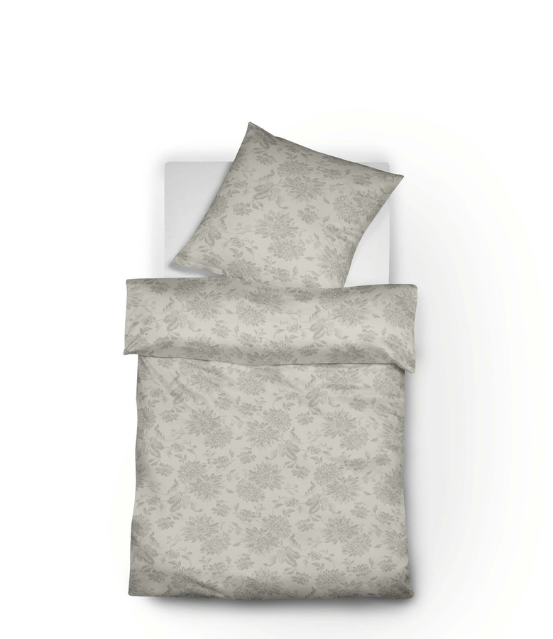 Fleuresse Lech Edelflanell Bettwäsche mit Blumenmuster in Silber/Grau, B/H: 200 x 200 cm und 80 x 80 cm - Bild 1