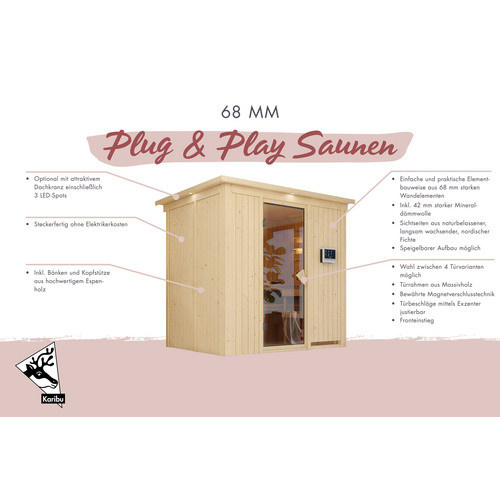 Karibu Sauna Kircholm für 3 Personen aus Fichtenholz in Beige ohne Ofen B: 202,0 cm, T: 165,0 cm, H: 210,0 cm - Bild 2