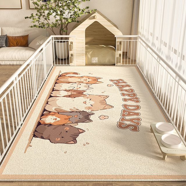 VIKAMA Pet Petting Park Bodenmatte für Hundefutter, wasserdicht und leicht zu reinigen, beige, B/T: 60 x 60 cm - Bild 1