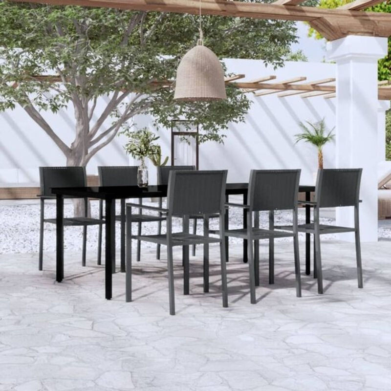 7-tlg. Gartenmöbel-Set aus Polyrattan in Schwarz von Vidaxl mit Glastisch und modernem Design - Bild 1