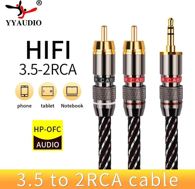 Yyaudio HiFi 3,5mm auf 2RCA Audio-Kabel, 6N OFC AUX Stereo Splitter Kabel in Schwarz für PC, Telefon, Verstärker und Mixer - Bild 1