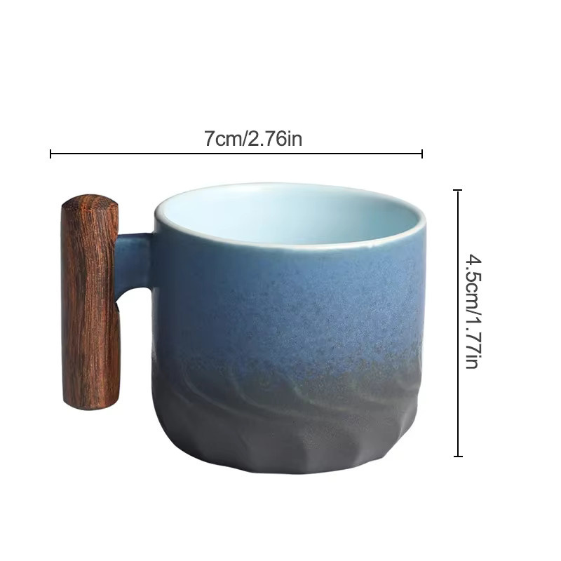 Handgefertigte Retro Keramik Kaffeetasse und Teetasse mit Farbverlauf und Holzgriff in Grün oder Blau - Bild 5