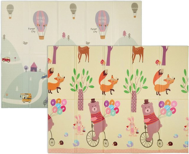 Relaxdays Spielmatte mit Straßen- und Tiermotiv aus XPE-Schaumstoff und PE-Beschichtung, bunt und faltbar, B/T/H: 200 x 150 x 1 cm - Bild 1