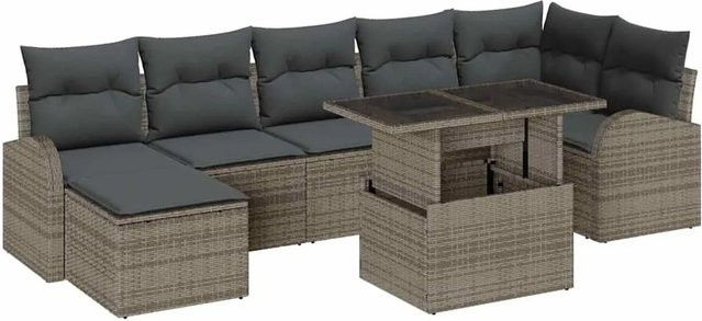 8-tlg. vidaXL Garten-Sofa-Set aus Polyrattan in Grau mit Polsterung und integriertem Speicher für L-Form Konfigurationen - Bild 1