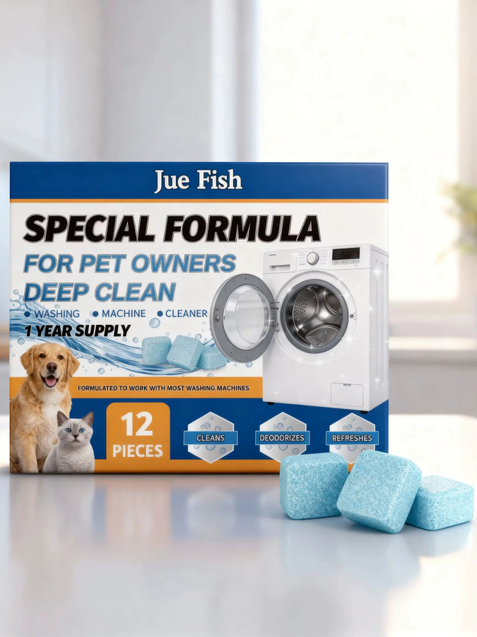 Jue Fish Waschmaschinen-Reinigungstabletten für Haustierbesitzer zur Geruchsentfernung und Trommelreinigung, 12er-Pack, Blau - Bild 5