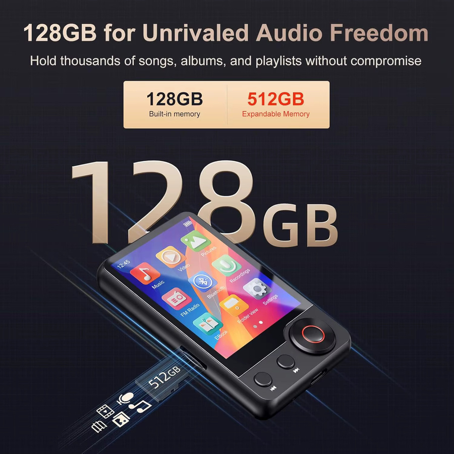 MECHEN Tragbarer MP3-Player mit Bluetooth, 2,4-Zoll-Touchscreen und HiFi-Lautsprecher, Schwarz - Bild 2