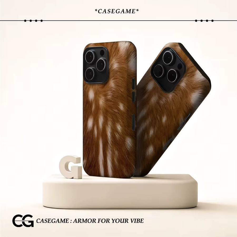 Potdemiel Handyhülle Amber Fur Streak für iPhone 17 16 15 14 13 12 11 Pro Max Plus in Braun mit doppelschichtiger Rückseite - Bild 2