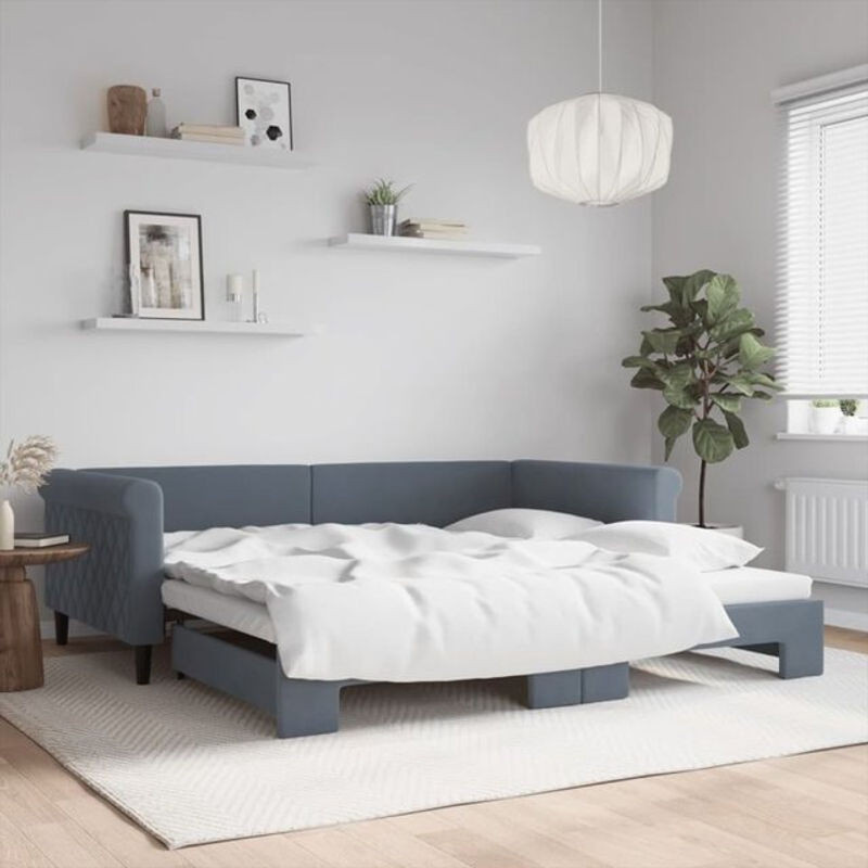 Ausziehbares Funktionsbett Vidaxl aus Samt und Metall in Anthrazit B/T/H: 200 x 100 x 68 cm - Bild 1