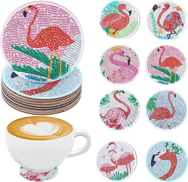 8-teiliges DIY-Diamant-Malerei-Kunstset mit Flamingo-Muster für Untersetzer aus Kristall-Mosaik-Steinen - Bild 1