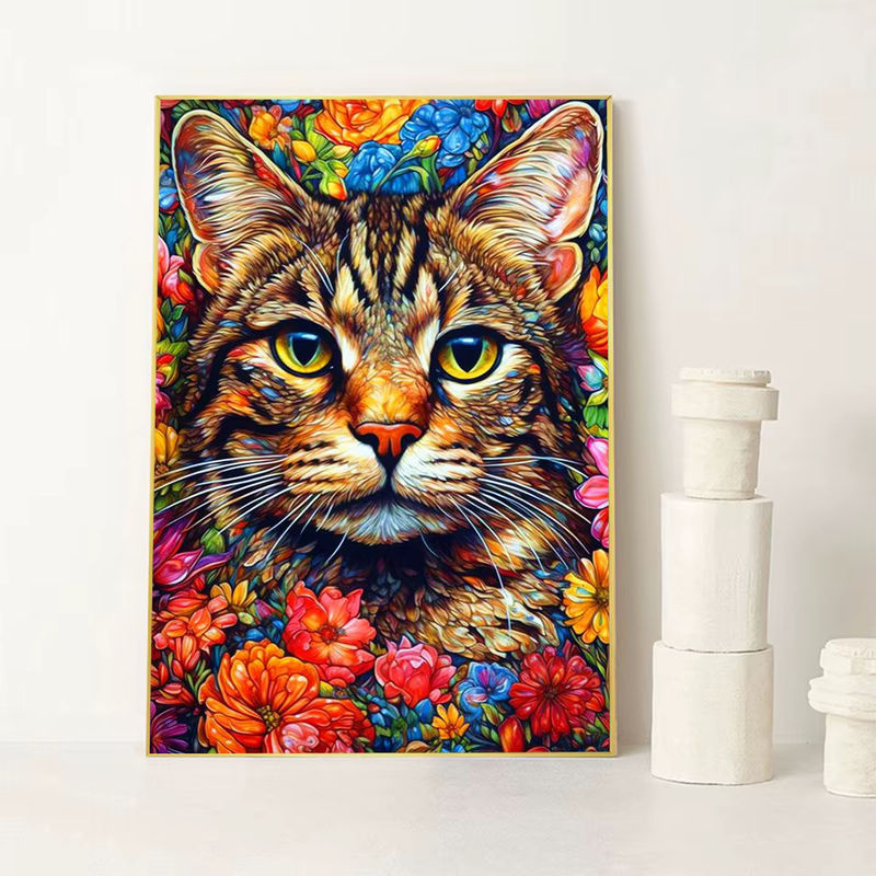 Evershine Diamantmalerei Katze und Blumen als Mosaik-Wandkunst mit AB-Bohrern in Multicolour - Bild 3