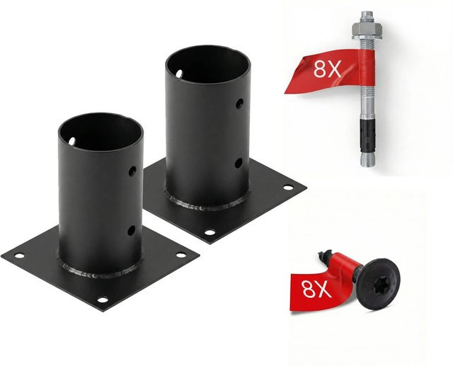 HOLLMAX Pfostenträger Set aus 2 Aufschraubhülsen für Rundholzpfosten 80 mm, Schwarz Matt - Bild 1