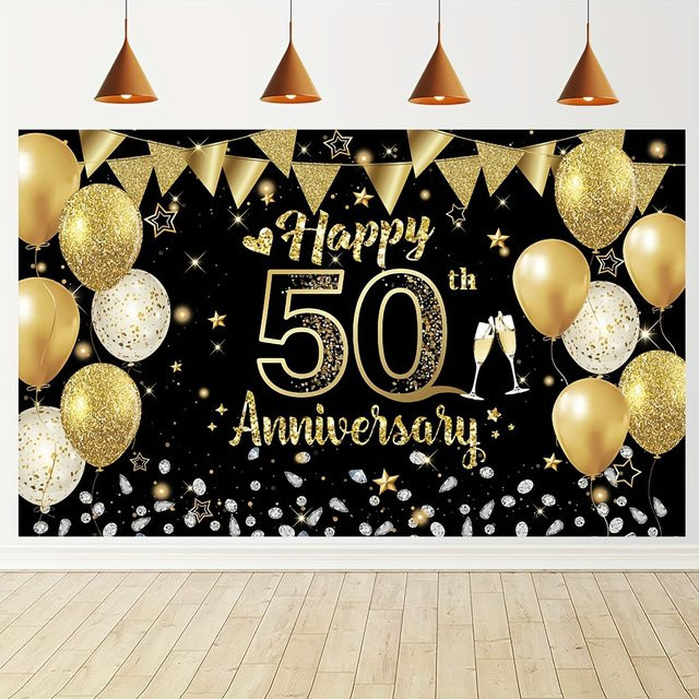 Goldenes Happy 50. Jubiläums Banner als Party Dekoration für Erwachsene in Mehrfarben - Bild 1