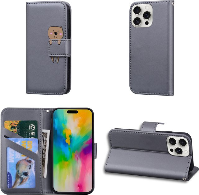 Magnetische Leder-Brieftaschenhülle von Seahorse Home für iPhone in Grau - Bild 1