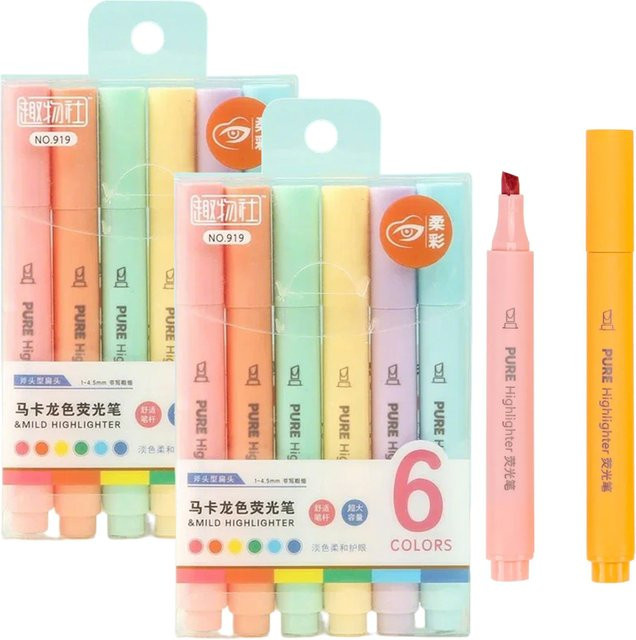 6 oder 18 Stück Pastellfarbene Macaron-Textmarker in Multicolour mit Keilspitze für Schule und Büro - Bild 1