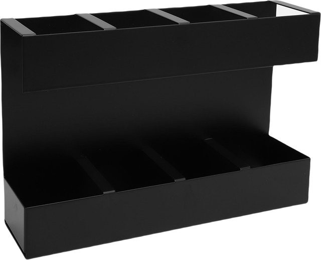 KONNWEI Strohhalmhalter Organizer mit 4 Fächern in Schwarz aus Kunststoff mit selbstklebendem Klebeband und Etikettenaufklebern - Bild 1