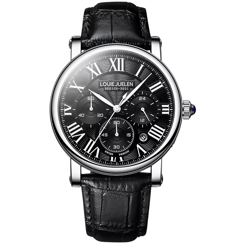 CHENXI Armbanduhr Chronograph, Quarz, Leder, Herren, Silber - Bild 3