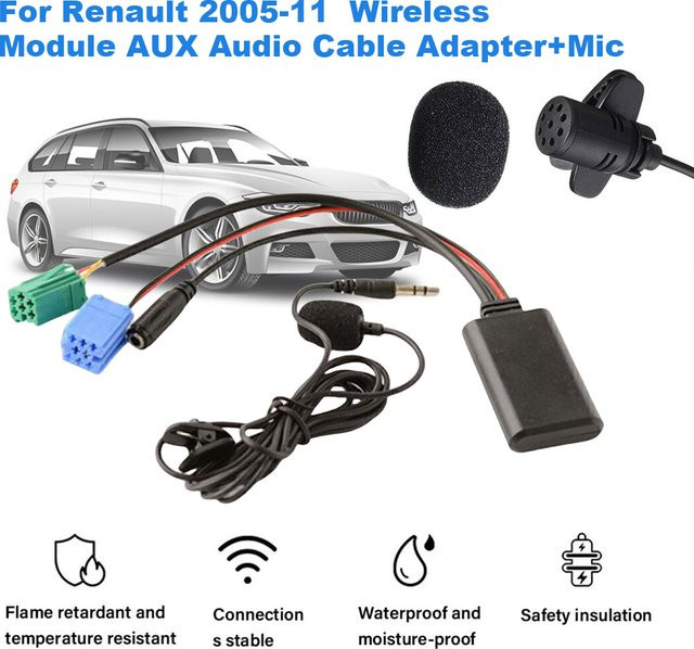 Bluetooth AUX Adapter mit Mikrofon für Renault Laguna, MP3 Musik Adapter in Schwarz mit 3,5 mm Klinkenanschluss - Bild 1