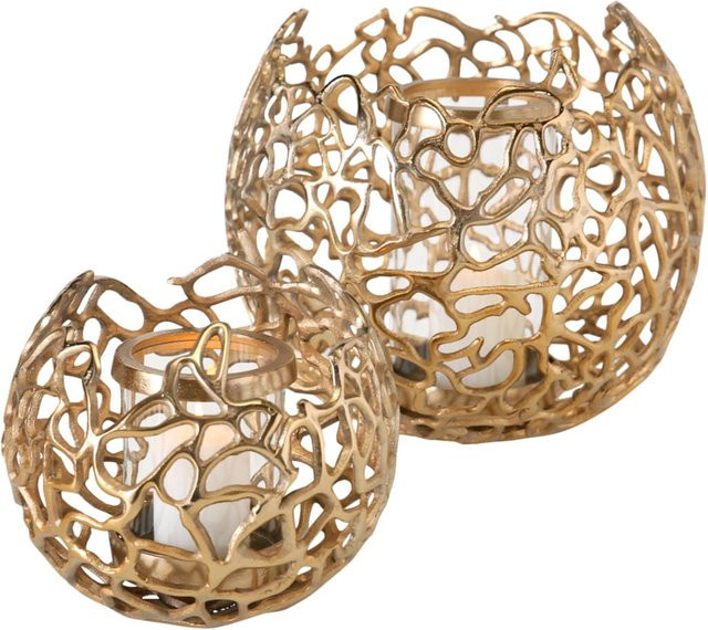 Boltze Windlicht Set Fidan 2-teilig aus Metall, Farbe gold, klassischer Stil, Höhe: 19 cm und 28 cm - Bild 1