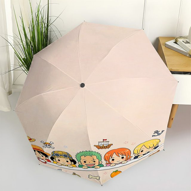 Bandai One Piece Chibi Strohhut-Crew Anime Regenschirm, winddicht, wasserdicht und mit UV-Schutz, kompakter Faltregenschirm - Bild 1