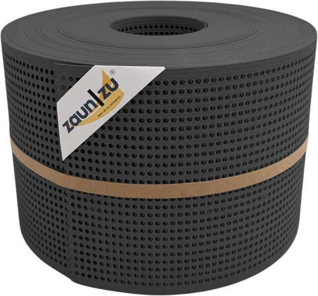 zaun zu Sichtschutzstreifen für Doppelstabmattenzäune, Rille gelocht, semi-transparent, PP, Anthrazit, 50 m - Bild 1