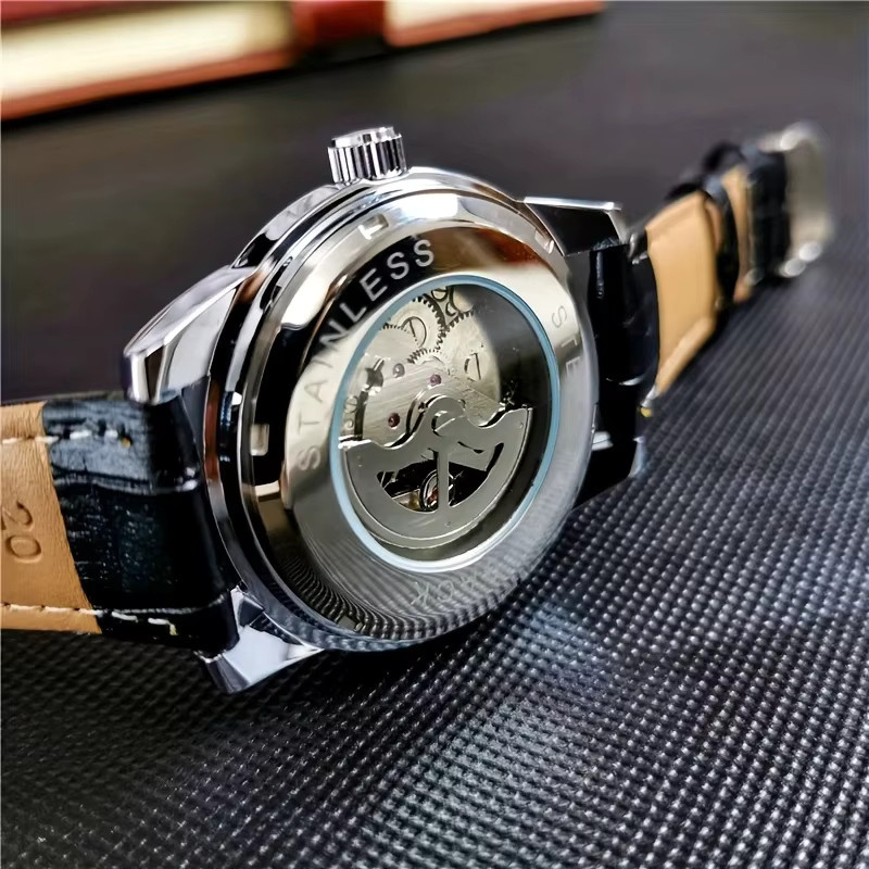AOKULASIC Armbanduhr Automatik, Leder, Gold, Herren, Rund, Datum - Bild 4