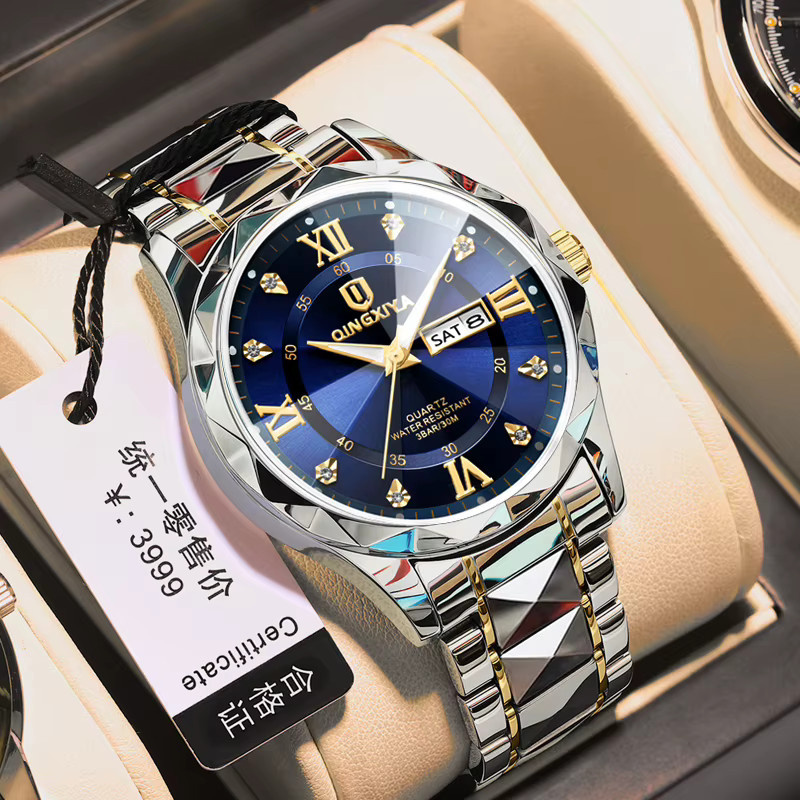 QINGXIYA Armbanduhr Quarz, Edelstahl, Blau, Herren - Bild 2