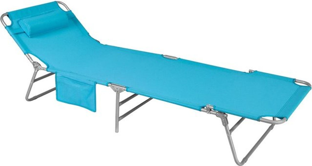 SoBuy Gartenliege OGS35 Blau mit verstellbarer Kopfstütze und Seitentasche aus Textilene und pulverbeschichtetem Stahlrahmen - Bild 4
