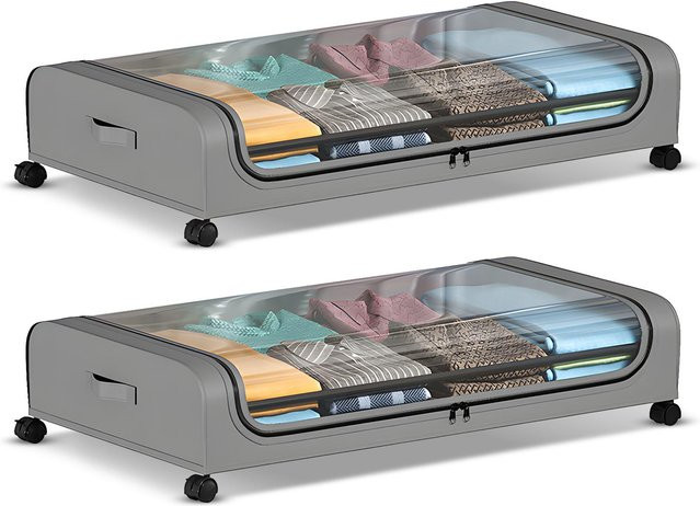 ZuiyouSports1 2er-Pack Aufbewahrungsboxen für unter das Bett mit Deckel und Rollen, transparent und grau, B/T/H: 80 x 44 x 16 cm - Bild 1