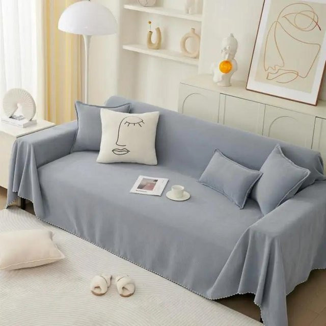 Einfarbiges Sofa-Handtuch für 1-Sitzer in Blau, rutschfest und staubdicht, B/T: 180 x 150 cm - Bild 1