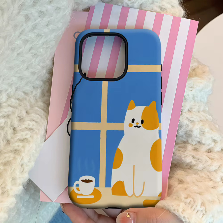 Potdemiel Handyhülle Calico Cat & Coffee für iPhone 17 16 15 14 13 12 Pro Max Plus mit doppelschichtiger Rückseite - Bild 3