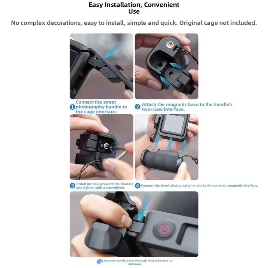 Quick Release Xplorer Grip Kit Street Grip Halterung aus Kunststoff in Schwarz für DJI Osmo Action 5 Pro, Osmo Action 4 und Osmo Action 3 - Bild 4