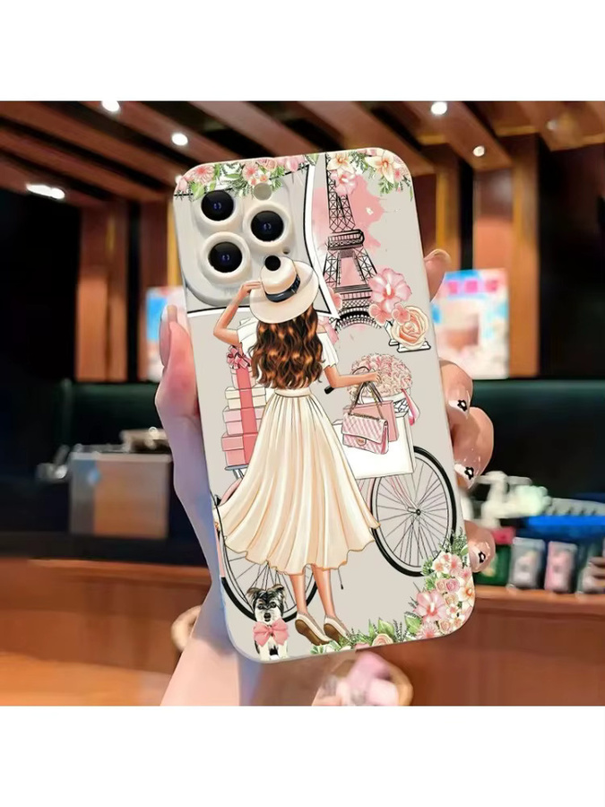 Apple iPhone Handyhülle mit Blumenmädchen-Muster aus weichem TPU-Silikon, Multicolor - Bild 7