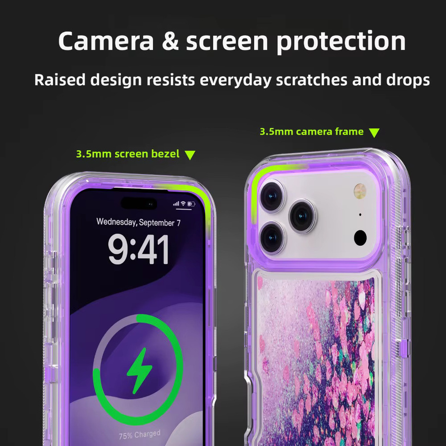 3in1 Bling Glitter Liquid Quicksand Hybrid Armor Handyhülle für iPhone 17 Pro Max, 16, 15, 14 in Rot mit Anti-Drop Schutz - Bild 2