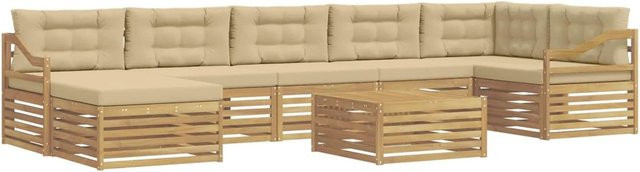 vidaXL Outdoor-Sofagarnitur in L-Form aus Akazienholz mit 8 Kissen in Weiß und Beige - Bild 1