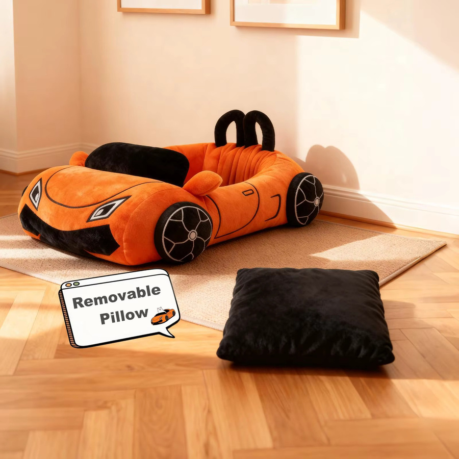 Supercar Katzenbett Sofa in Orange mit Kissen und abnehmbarem Bezug aus Textil und Samt - Bild 4
