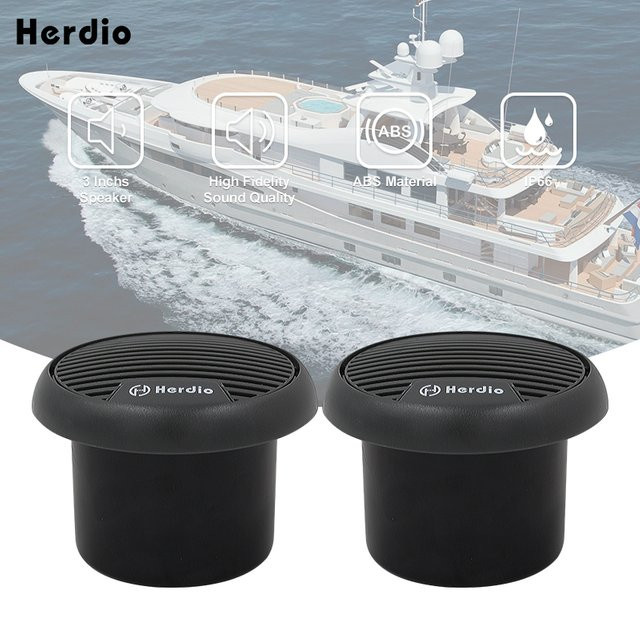 Herdio 3 Zoll Marine-Lautsprecher, wasserdichtes 2-Wege-Vollbereichs-Audio-Stereosystem mit 140 W Leistung in Schwarz oder Grau für Boot und Auto - Bild 1