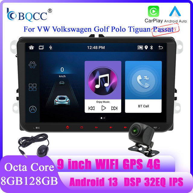 BQCC Android 13 Auto Navigationssystem mit 9 Zoll Display, Octa Core, 4G, WiFi und GPS für Volkswagen VW CC Passat B7 Polo Golf 5 6 Jetta MK5 MK6, Schwarz - Bild 1