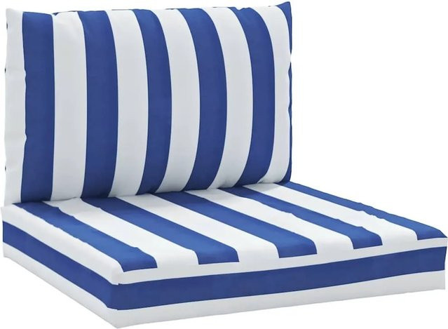 vidaXL Palettenkissen 2er Set Blau-Weiß Gestreift aus wasserabweisendem Polyester - Bild 1