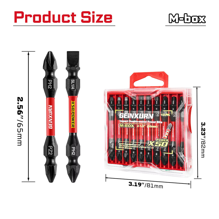 Geinxurn Impact Doppelend-Schraubendreher-Bit-Set aus S2-Stahl in Schwarz mit Phillips #2 und Pozi-Bits - Bild 2