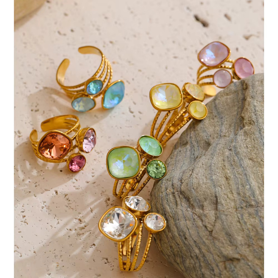 Yhpup Ring, Edelstahl, Gold, Kristall, Damen - Bild 1