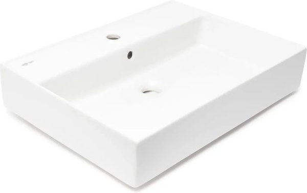 Swiss Aqua Technologies Eckiges Waschbecken mit Überlauf und Hahnloch in Weiß, Breite: 60 cm