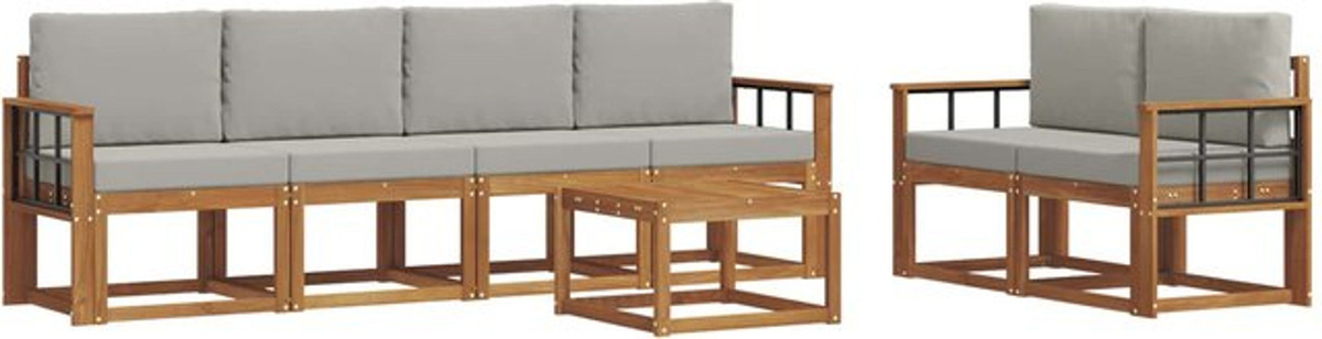7-teilige Outdoor-Sofagarnitur aus Akazien-Massivholz mit Kissen in Natur und Hellgrau von vidaXL - Bild 1