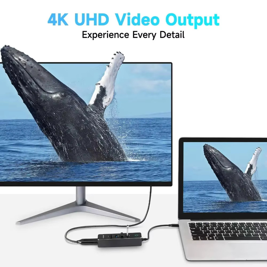 RSHTECH USB-C-Hub-Dongle-Adapter in Silber/Grau mit 4K HDMI, 3x USB 3.0, 100W PD und SD/TF-Kartenleser aus Aluminium für PC und Laptop - Bild 2