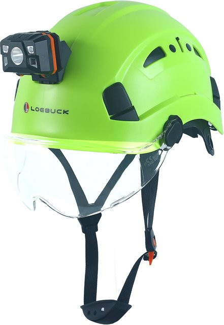 LOEBUCK Schutzhelm mit Schutzbrille und LED-Scheinwerfer in Grün, Industrieller Hartschalenhelm nach EN 397 für Bauarbeiten, Kopfumfang: 53-64 cm - Bild 1