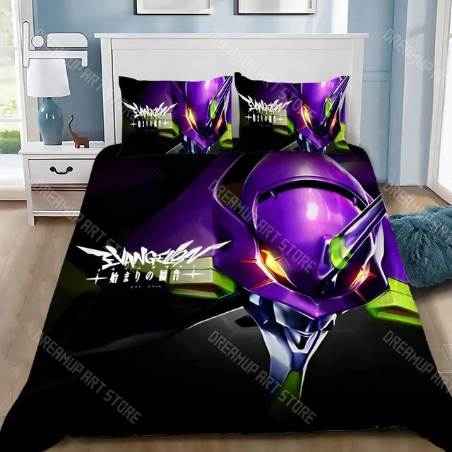 Bettwäscheset Anime Evangelion mit Bettbezug und Kissenbezug, Farbe: Lila, Material: Mikrofaser, B/H: 90 x 200 cm - Bild 1