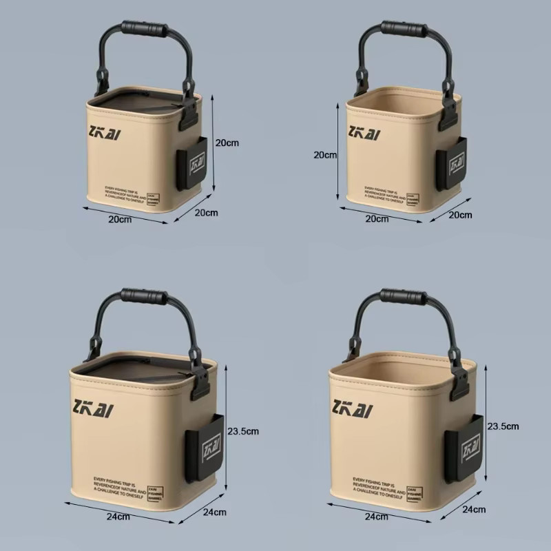 Klappbarer Eimer XMSJ in Beige, tragbarer Camping- und Angeleimer mit ergonomischem Griff, 13 l oder 8 l - Bild 5