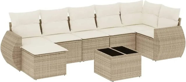 vidaXL 8-teilige Garten-Sofagarnitur in L-Form aus Poly-Rattan und Metall mit Kissen in Beige-Creme - Bild 1