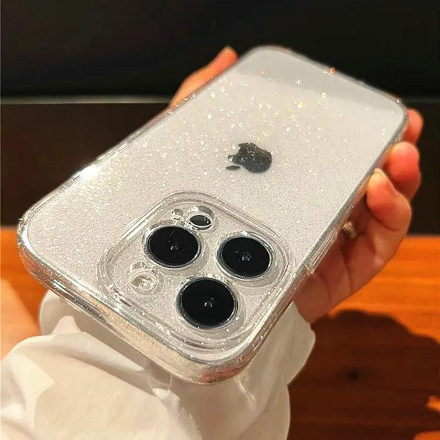 Yiran Glitzer Handyhülle aus weichem Silikon für iPhone 16 Pro Max, 15, 14, 13, 12, 11, X, XR, XS, 7, 8 Plus, SE in Transparent - Bild 1