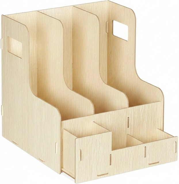 Relaxdays Stehsammler aus MDF mit 3 Fächern und Utensilienbox, Hellbraun/Beige, B: 27 cm, T: 24 cm, H: 31,5 cm - Bild 1