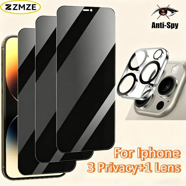 ZMZE 4er-Set Displayschutzfolie und Linsenschutzfolie für iPhone 11 bis iPhone 17 Pro mit Blickschutz und Anti-Kratz-Funktion - Bild 1